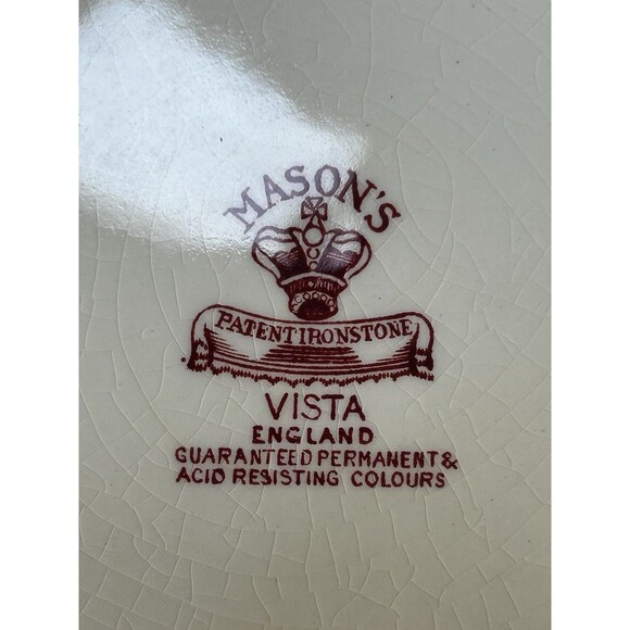 Set Of 3 Mason's Vista Red Pink Ironstone 7.5” Salad Bread Plates England READ - Picture 5 of 10